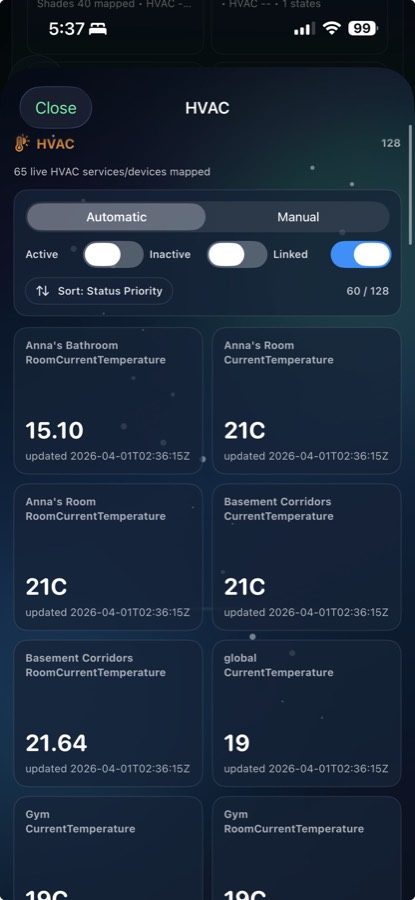 Sentinel Pro beta screenshot showing HVAC service tiles in the current beta build.